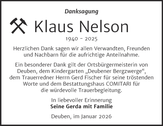 Traueranzeige von Klaus Nelson von Trauerkombi Weißenfels
