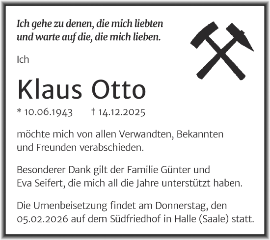 Traueranzeige von Klaus Otto von Mitteldeutsche Zeitung Halle/Saalkreis