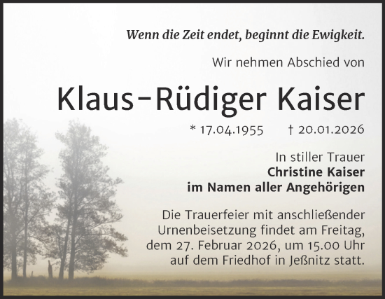 Traueranzeige von Klaus-Rüdiger Kaiser von Trauerkombi Bitterfeld