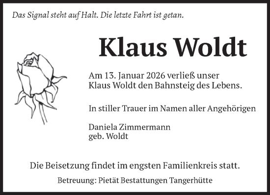Traueranzeige von Klaus Woldt von Volksstimme Altmark Ost
