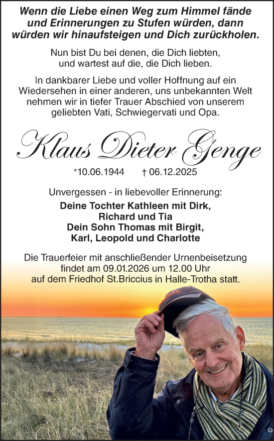 Traueranzeige von Klaus Dieter Genge von Mitteldeutsche Zeitung Halle/Saalkreis
