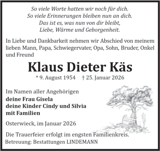 Traueranzeige von Klaus Dieter Käs von Volksstimme Halberstadt