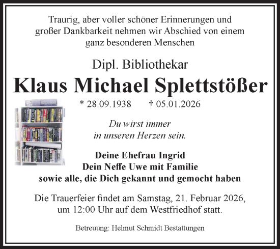 Traueranzeige von Klaus Michael Splettstößer von Volksstimme Magdeburg