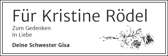Traueranzeige von Kristine Rödel von Mitteldeutsche Zeitung Halle/Saalkreis