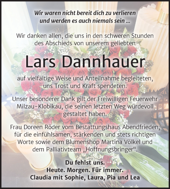 Traueranzeige von Lars Dannhauer von Trauerkombi Merseburg