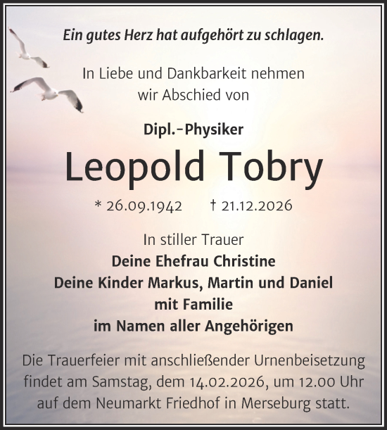 Traueranzeige von Leopold Tobry von Mitteldeutsche Zeitung Halle/Saalkreis