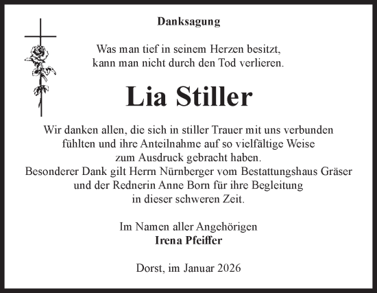 Traueranzeige von Lia Stiller von Volksstimme Haldensleben/Wolmirstedt