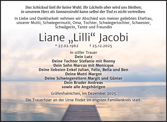 Traueranzeige von Liane Jacobi von Trauerkombi Wittenberg