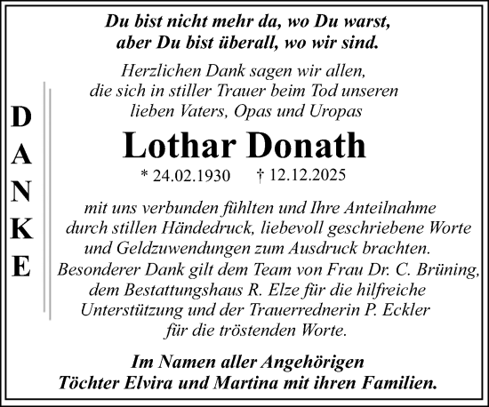 Traueranzeige von Lothar Donath von Trauerkombi Dessau