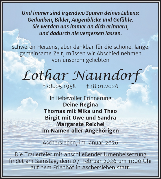 Traueranzeige von Lothar Naundorf von Trauerkombi Aschersleben