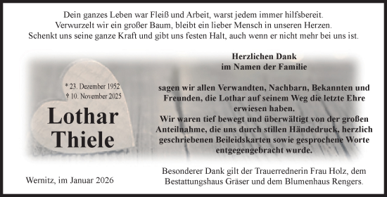 Traueranzeige von Lothar Thiele von Volksstimme Altmark West