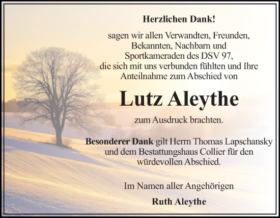 Traueranzeige von Lutz Aleythe von Trauerkombi Dessau