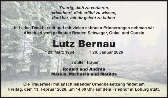 Traueranzeige von Lutz Bernau von Volksstimme Zerbst