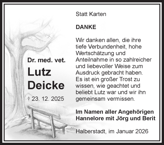Traueranzeige von Lutz Deicke von Volksstimme Halberstadt