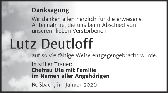 Traueranzeige von Lutz Deutloff von Trauerkombi Merseburg