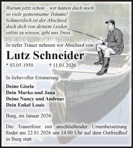 Traueranzeige von Lutz Schneider von Volksstimme Burg/Genthin