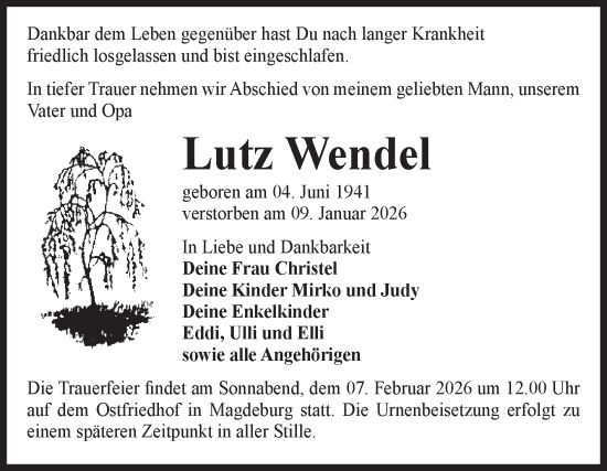 Traueranzeige von Lutz Wendel von Volksstimme Magdeburg