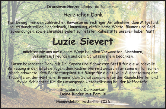 Traueranzeige von Luzie Sievert von Volksstimme Oschersleben/Wanzleben