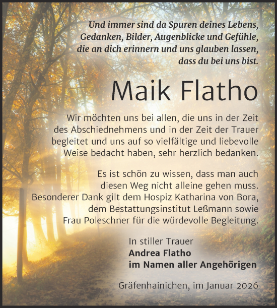 Traueranzeige von Maik Flatho von Trauerkombi Wittenberg