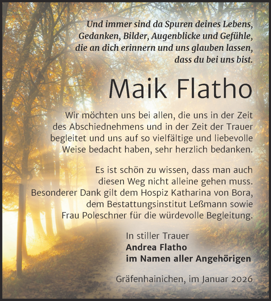  Traueranzeige für Maik Flatho vom 24.01.2026 aus Trauerkombi Wittenberg
