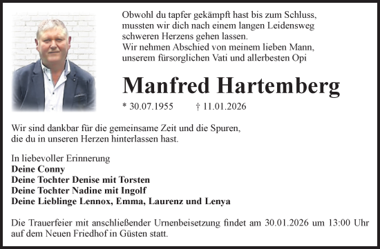 Traueranzeige von Manfred Hartemberg 