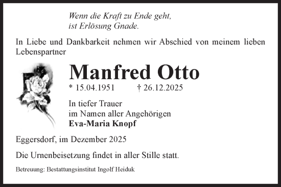 Traueranzeige von Manfred Otto von Volksstimme Schönebeck