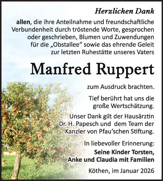 Traueranzeige von Manfred Ruppert von Trauerkombi Köthen