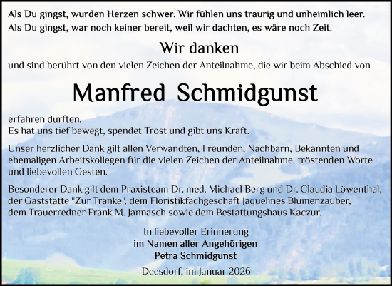 Traueranzeige von Manfred Schmidgunst von Volksstimme Oschersleben/Wanzleben