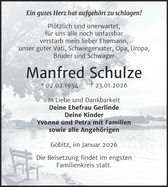 Traueranzeige von Manfred Schulze von Trauerkombi Zeitz