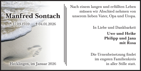 Traueranzeige von Manfred Sontach von Volksstimme Staßfurt