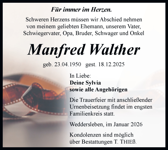 Traueranzeige von Manfred Walther von Trauerkombi Quedlinburg
