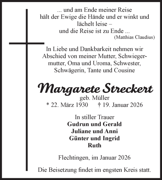 Traueranzeige von Margarete Streckert von Volksstimme Haldensleben/Wolmirstedt