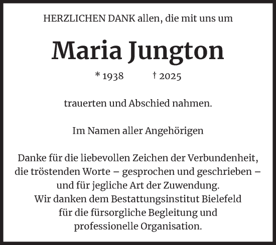 Traueranzeige von Maria Jungton von Volksstimme Altmark Ost