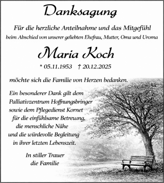 Traueranzeige von Maria Koch von Trauerkombi Merseburg