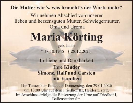 Traueranzeige von Maria Körting von Trauerkombi Dessau