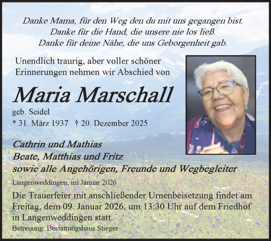 Traueranzeige von Maria Marschall von Volksstimme Oschersleben/Wanzleben