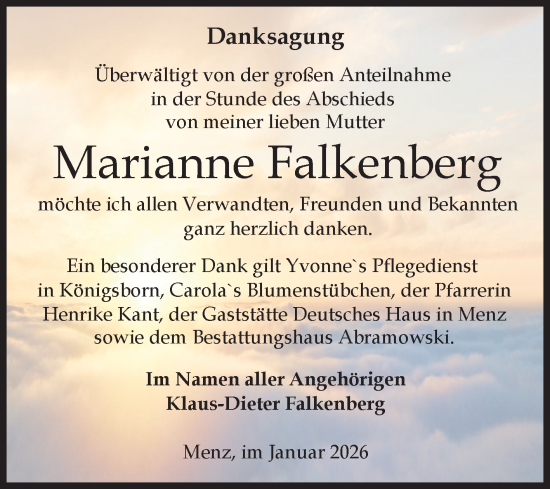 Traueranzeige von Marianne Falkenberg von Volksstimme Burg/Genthin