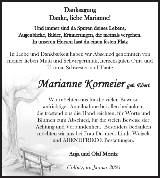 Traueranzeige von Marianne Kormeier von Volksstimme Haldensleben/Wolmirstedt