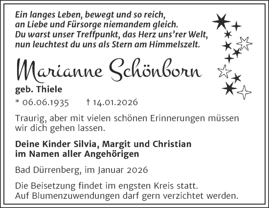Traueranzeige von Marianne Schönborn von Trauerkombi Merseburg