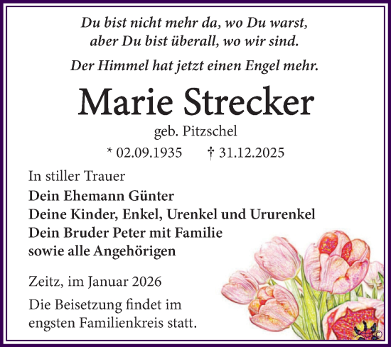 Traueranzeige von Marie Strecker von Trauerkombi Zeitz