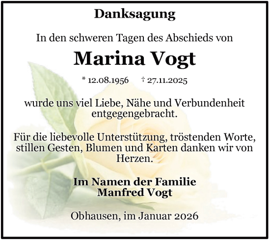 Traueranzeige von Marina Vogt 