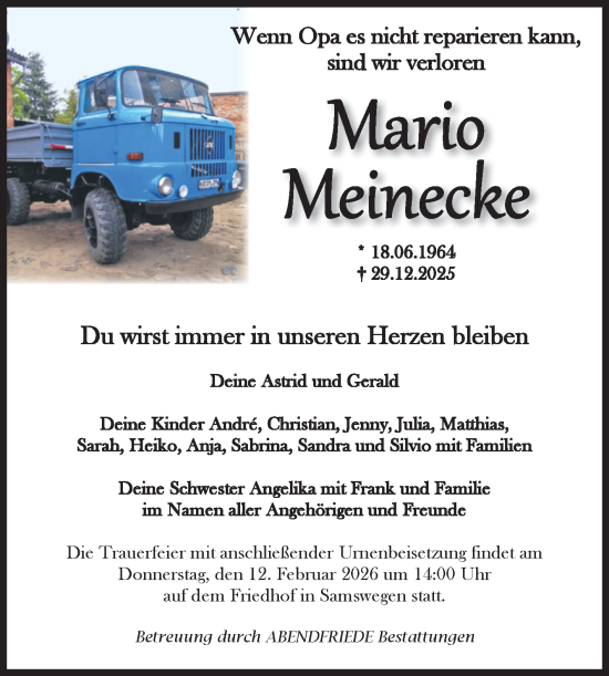 Traueranzeige von Mario Meinecke von Volksstimme Haldensleben/Wolmirstedt