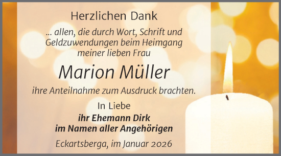 Traueranzeige von Marion Müller von Super Sonntag Naumburg/Nebra