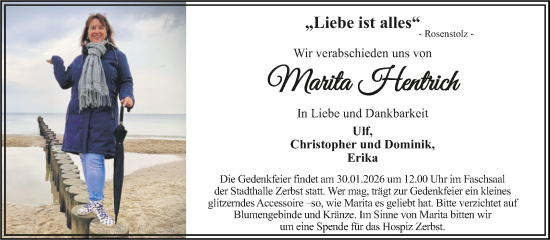 Traueranzeige von Marita Hentrich von Volksstimme Zerbst