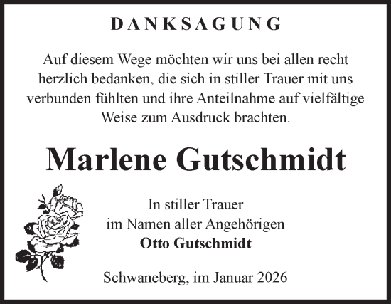Traueranzeige von Marlene Gutschmidt von Volksstimme Oschersleben/Wanzleben