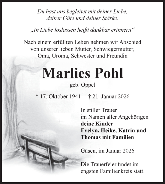 Traueranzeige von Marlies Pohl 