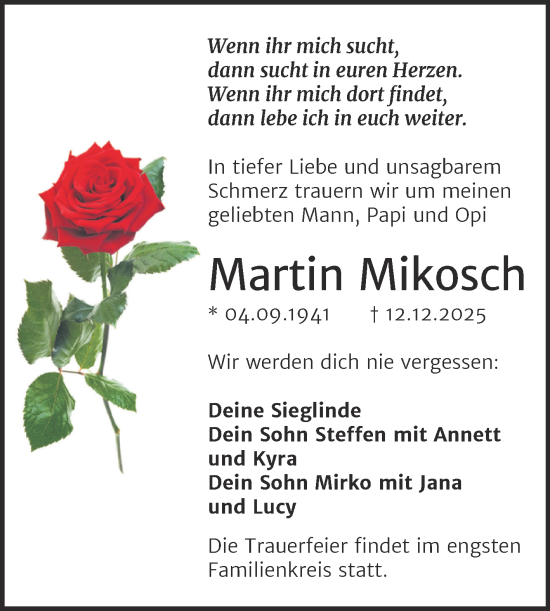 Traueranzeige von Martin Mikosch von Trauerkombi Wittenberg