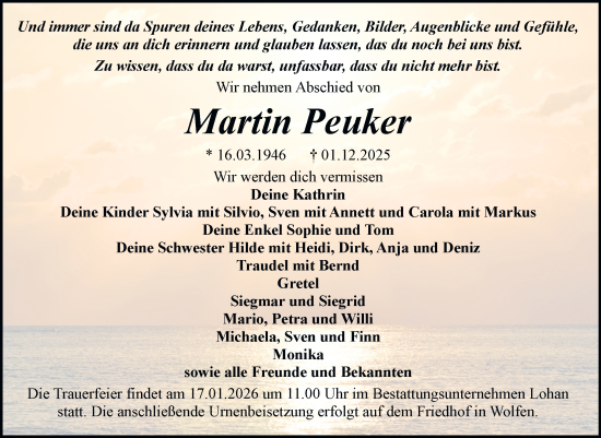 Traueranzeige von Martin Peuker von Trauerkombi Bitterfeld