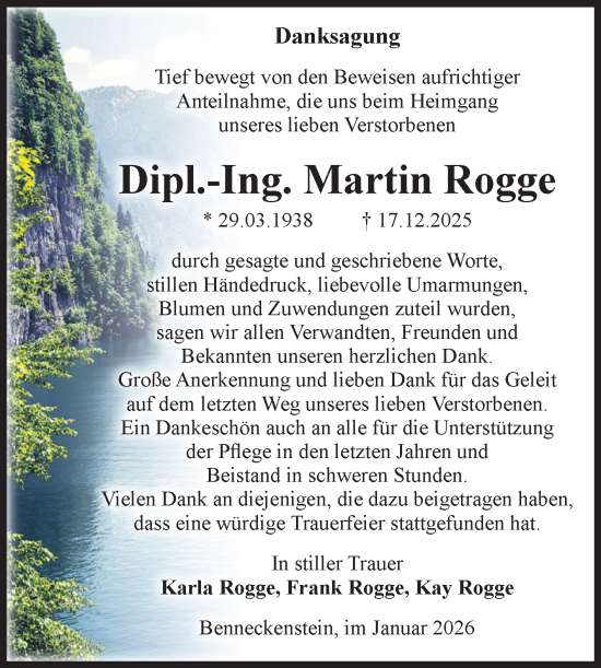 Traueranzeige von Martin Rogge von Volksstimme Wernigerode