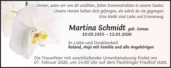 Traueranzeige von Martina Schmidt von Volksstimme Haldensleben/Wolmirstedt